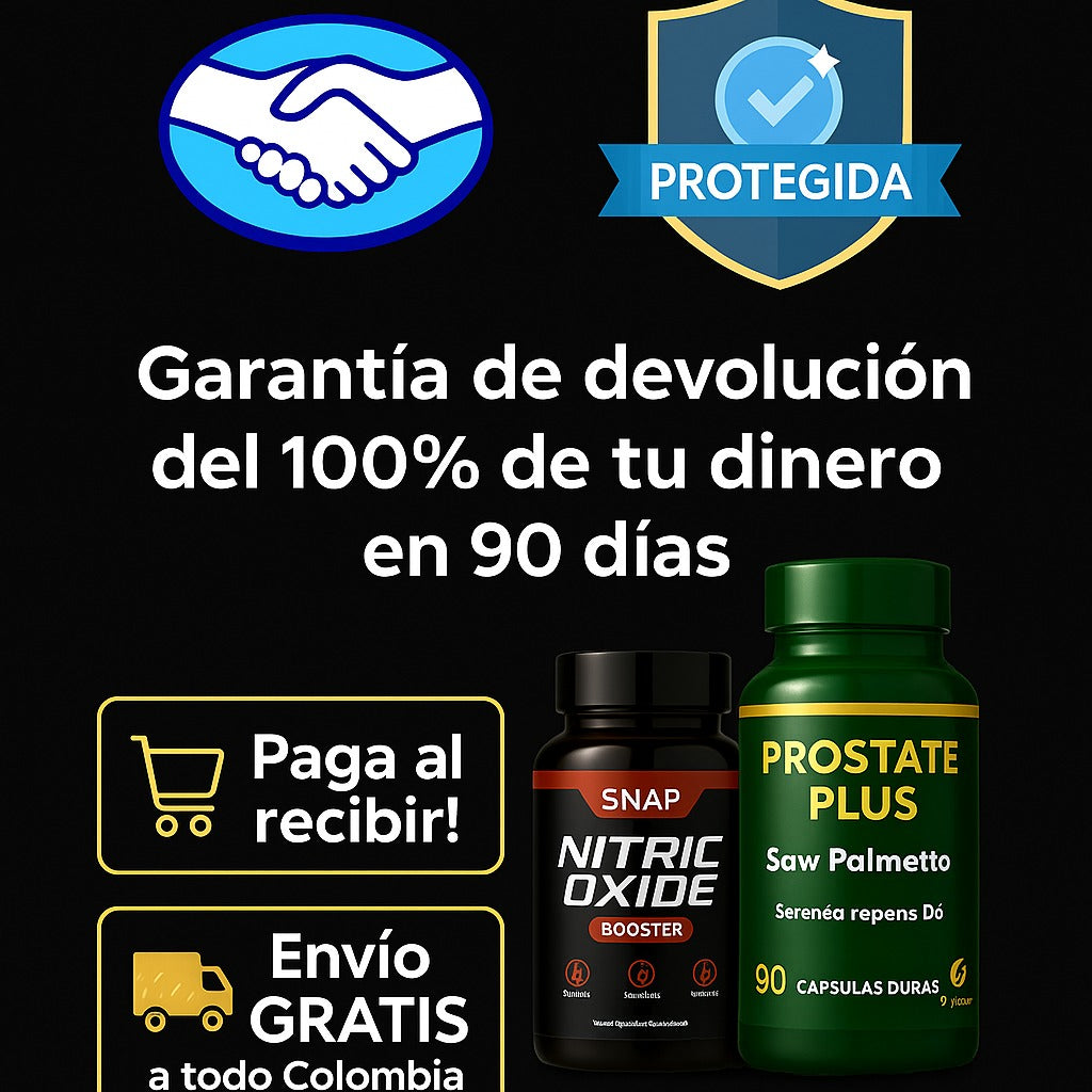 Oferta 2x1: Prostate Plus para tu bienestar + Nitric Oxide para tu energía, con Ebook GRATIS de regalo.