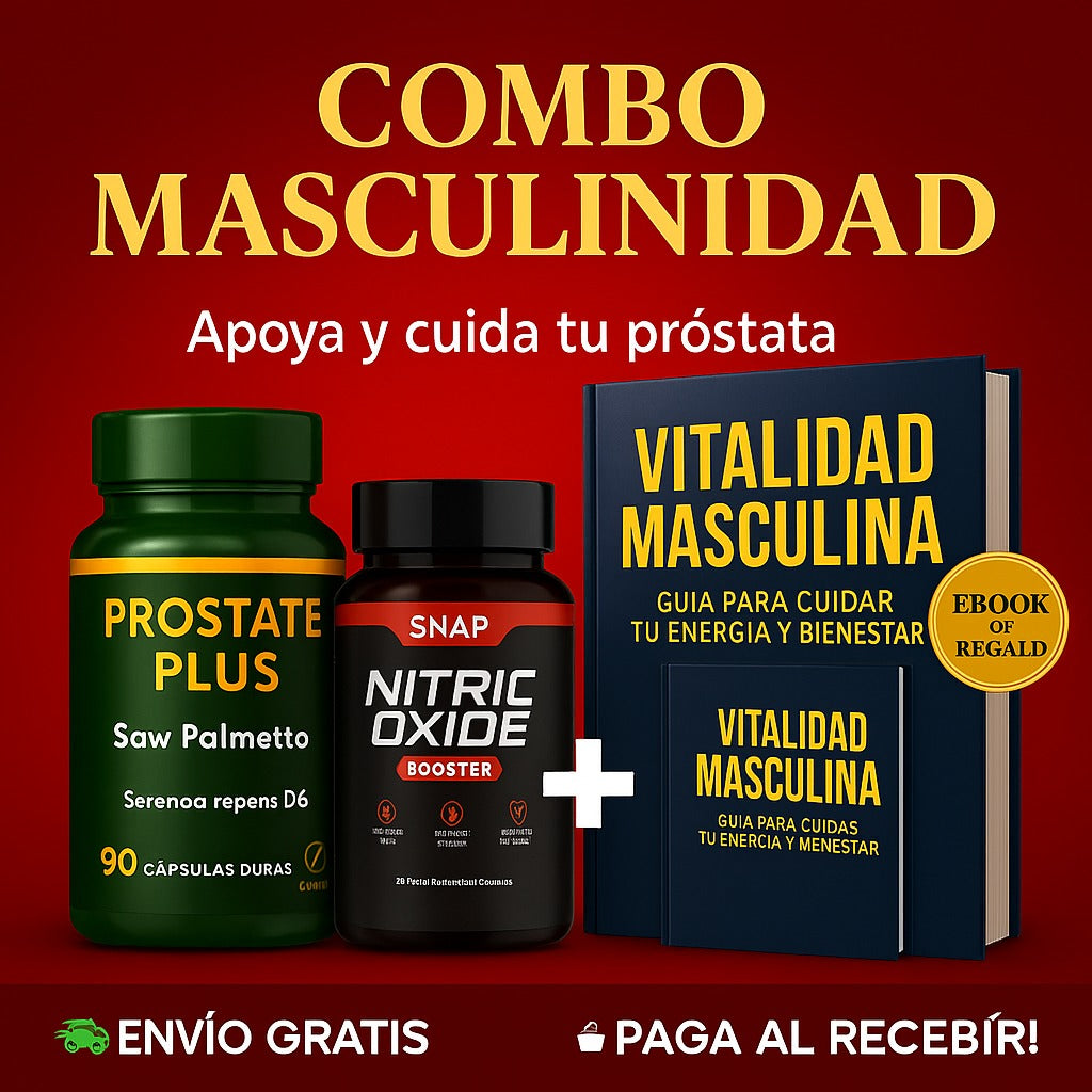 Oferta 2x1: Prostate Plus para tu bienestar + Nitric Oxide para tu energía, con Ebook GRATIS de regalo.
