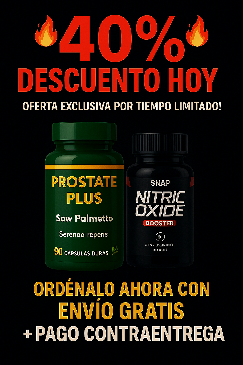 Oferta 2x1: Prostate Plus para tu bienestar + Nitric Oxide para tu energía, con Ebook GRATIS de regalo.